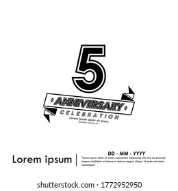 5 years anniversary celebration emblem. anniversary logo with ribbon black and white stamp isolated, vector illustration template design for web, celebration card & invitation card