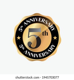 5 Years Anniversary Celebration. Anniversary logo with circle and elegance golden color isolated on black background, vector design