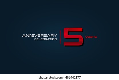 5 years anniversary celebration logo, red, isolated on dark blue background