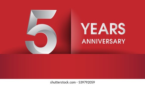 5 Years Anniversary celebration logo, flat design isolated on red background, vector elements for banner, invitation card and birthday party.