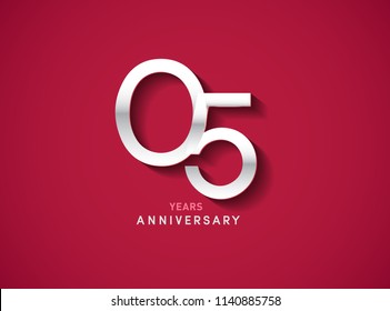 5 years anniversary celebration logotype with silver color isolated on Red background