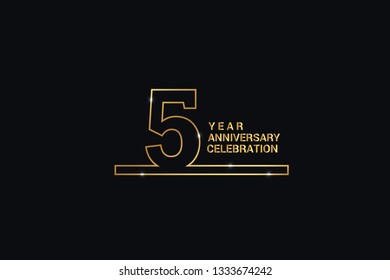 5 years anniversary celebration logotype. anniversary logo with golden and Spark light white color isolated on black background, vector design for celebration, invitation card, and greeting card