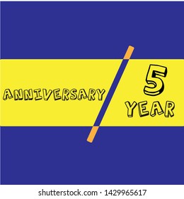 5 years anniversary celebration logotype with black color isolated on blue and yellow background
