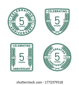 5 years anniversary celebration logotype. 5th anniversary logo collection. Set of anniversary design template. Vector and illustration.