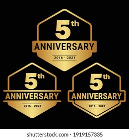5 years anniversary celebration logotype. 5th anniversary logo collection. Set of anniversary design template. Vector and illustration.
