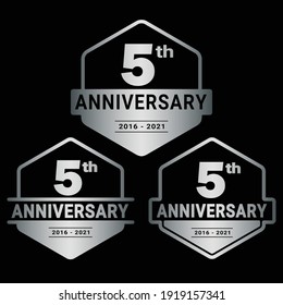 5 years anniversary celebration logotype. 5th anniversary logo collection. Set of anniversary design template. Vector and illustration.
