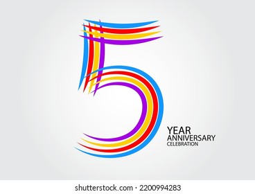 5 years anniversary celebration logotype colorful line vector, 5th birthday logo, 5 number design, Banner template, logo number elements for invitation card, poster, t-shirt.
