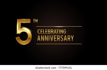 5 years anniversary celebration logotype. anniversary logo with shiny  golden color isolated on black background, vector design for celebration, invitation card, and greeting card