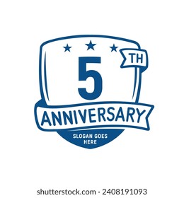 5 years anniversary celebration shield design template. 5th anniversary logo. Vector and illustration.