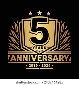 5 years anniversary celebration shield design template. 5th anniversary logo. Vector and illustration.