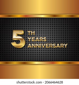 5 years anniversary, anniversary celebration vector design with gold color on black texture background, simple and luxury design. logo vector template