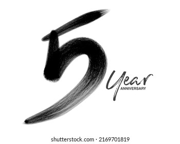 5 Years Anniversary Celebration Vector Template, 5 Years  Logo Design, 5th Birthday, Black Lettering Numbers Brush Drawing Hand Drawn Sketch, Number Logo Design Vector Illustration
