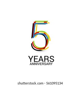 5 Years Anniversary Colorful Logo Celebration Isolated on White Background