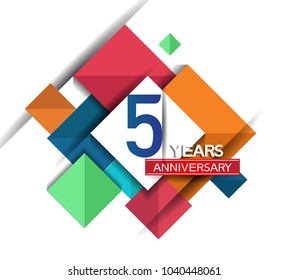 5 years anniversary design colorful square style isolated on white background for celebration