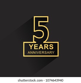 5 years anniversary design line style with square golden color for anniversary celebration event. isolated with black background