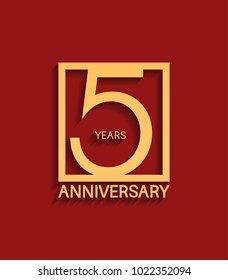 5 years anniversary design logotype golden color in square isolated on red background for celebration event