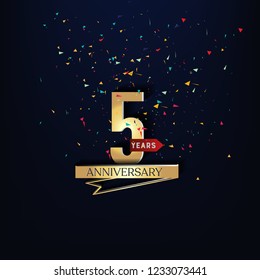 5 years anniversary design template Vector and illustration . Gold colab with silver and dark background.
Gliter