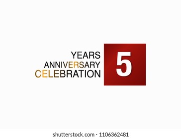 5 years anniversary design with white number colored inside red square for celebration event