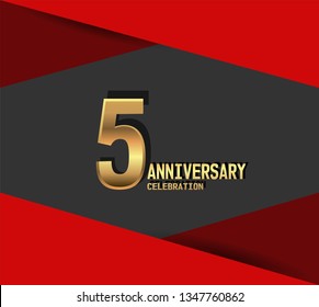 5 years Anniversary gold font with red fold on above and below font