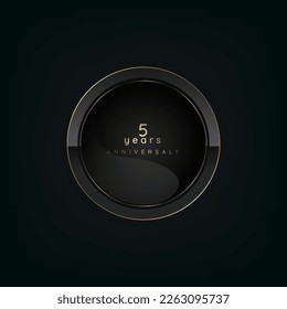 5 Years anniversary golden banners design, vector luxury cicle shape banner on dark background, premium celebration element with geometric shape black, vector illustration