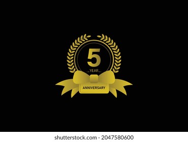 5 years anniversary golden color with on black background for anniversary celebration event