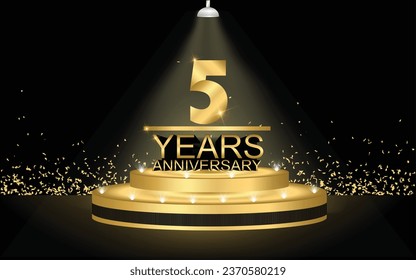 5 years anniversary Golden Jubilee Award Graphics Background. Entertainment Spot Light Hollywood Template Luxury Premium Corporate Abstract Design Template Banner Certificate.