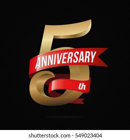 5 Years Anniversary Golden Logo Celebration with Red Ribbon