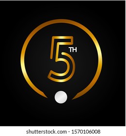 5 years anniversary golden and silver color with circle ring isolated on black background for anniversary celebration event
