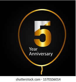 5 years anniversary golden and silver color with circle ring isolated on black background for anniversary celebration event