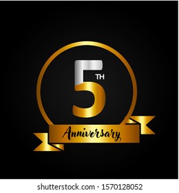 5 years anniversary golden and silver color with circle ring isolated on black background for anniversary celebration event