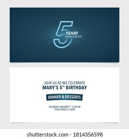 5 Jahre Jubiläum Einladung Vektorgrafik. Template-Design-Element für 5. Geburtstagskarte, Party-Einladung