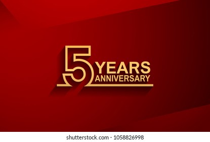 5 years anniversary line style design golden color with elegance red background for celebration