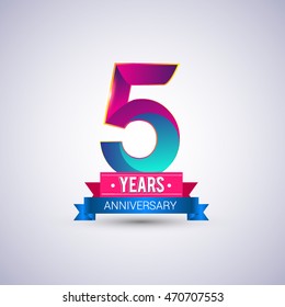 5 years anniversary logo, blue and red colored vector design