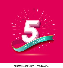 5 years anniversary logo celebration with firework and ribbon