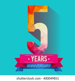 5 Years Anniversary logo. with colorful polygonal design elements.