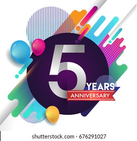 5 years Anniversary logo with colorful abstract background, vector design template elements for invitation card and poster your birthday celebration.