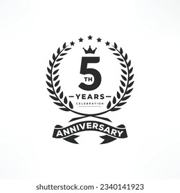 5 years anniversary logo emblem. 5th years Celebrating Anniversary Logo. 5 years anniversary celebration logo design with decorative ribbon or banner