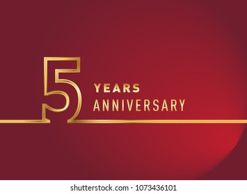 5 years anniversary logo, gold colored isolated with red background