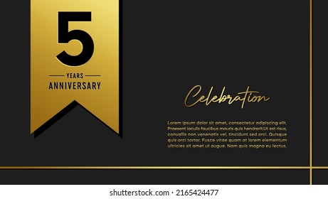 5 years anniversary logo with golden ribbon for booklet, leaflet, magazine, brochure poster, banner, web, invitation or greeting card. Vector illustrations.