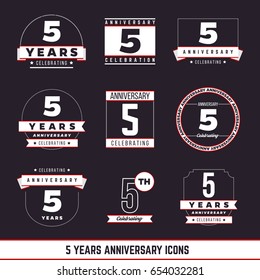 5 years anniversary logo set. Vector illustration.