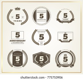 5 years anniversary logo set. Vector illustration.