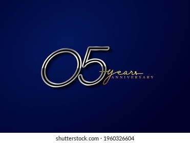 5 Years Anniversary Logo Silver Colored isolated on blue background, vector design for greeting card and invitation card