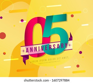 5 years anniversary logo template on yellow Abstract modern background. 5th modern background design celebrating numbers with colorful background concept design elements.