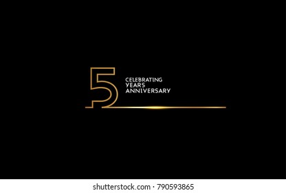 5 Years Anniversary logotype with golden colored font numbers made of one connected line, isolated on black background for company celebration event, birthday