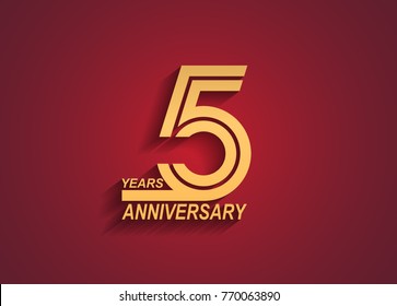 5 years anniversary logotype with linked number golden color isolated on red background for celebration event