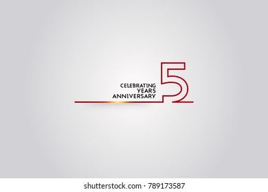 5 Years anniversary logotype with red colored  font numbers made of one  connected line, isolated on white background for company celebration event, birthday