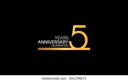 5 years anniversary logotype with single line golden and silver color for celebration 