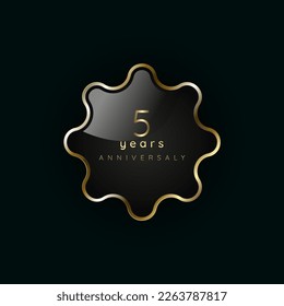 5 years anniversary Luxury gold element, button, symbol, Golden button and premium banner on dark background