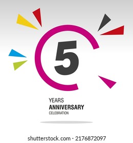 5 Years Anniversary, number in broken circle with colorful bang of confetti, logo, icon, white background