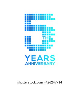 5 years anniversary with a pixels digital,technology logo